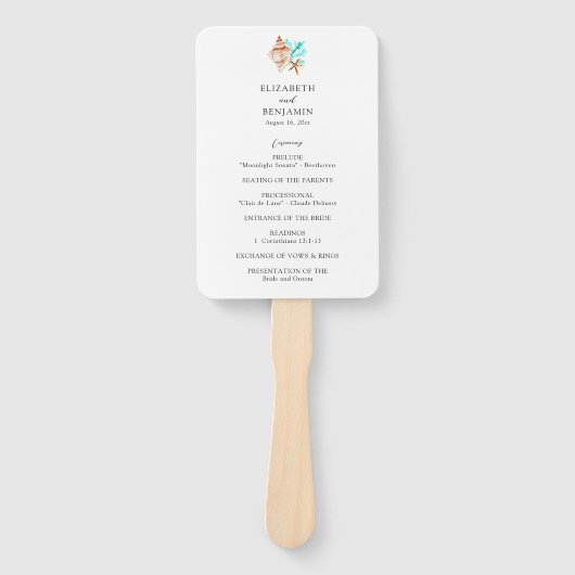 Coastal Wedding Ceremony Program Beach Tropical Handwaaier (Voorkant)
