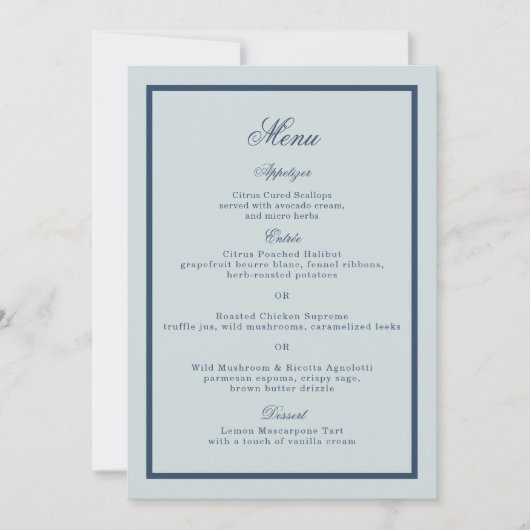Coastal Wedding Dusty Blue Classic Menu Card Kaart (Voorkant)