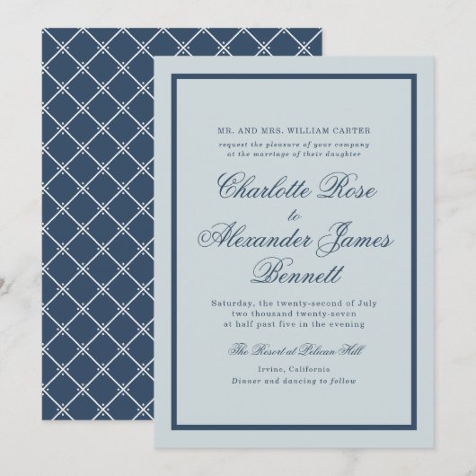 Coastal Wedding Dusty Blue Classic Script Kaart (Voorkant / Achterkant)