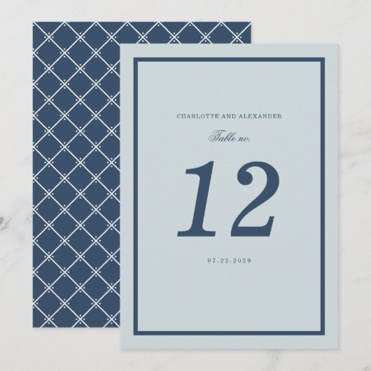 Coastal Wedding Dusty Blue Classic Table Number Kaart (Voorkant / Achterkant)
