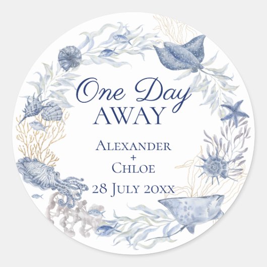 Coastal Wedding Favor Blue Gold Sticker (Voorkant)