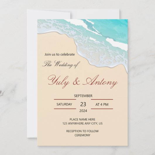 coastal wedding Invitation beach decor Kaart (Voorkant)