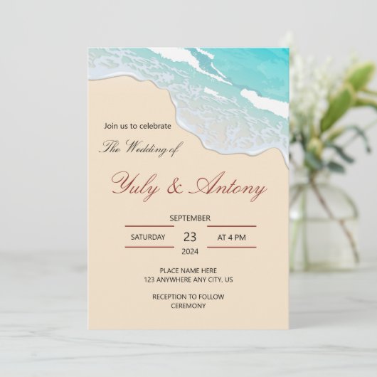 coastal wedding Invitation beach decor Kaart (Staand voorkant)