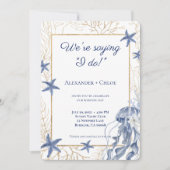 Coastal Wedding Navy Blue Gold Kaart (Voorkant)