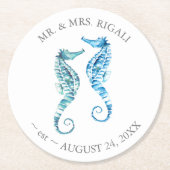 Coastal Wedding Seahorse Ronde Kartonnen Onderzetter (Voorkant)