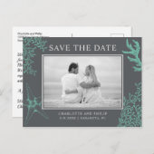 Coastal Wedding Sla de datum op Custom Photo Card Aankondigingskaart (Voorkant / Achterkant)