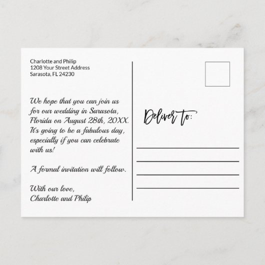 Coastal Wedding Sla de datum op Custom Photo Card Aankondigingskaart (Achterkant)