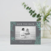 Coastal Wedding Sla de datum op Custom Photo Card Aankondigingskaart (Staand voorkant)