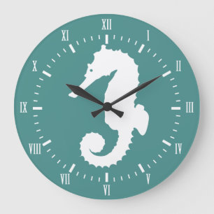Coastal White Seahorse & Green Roman Numals Name Grote Klok