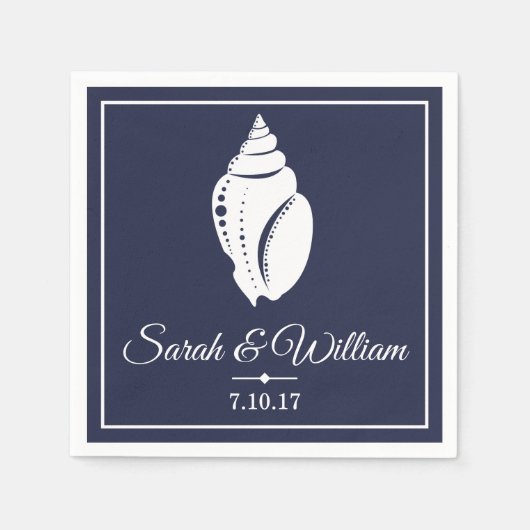 Coastal White Seashell & Navy Blue | Gepersonalise Servet (Voorkant)