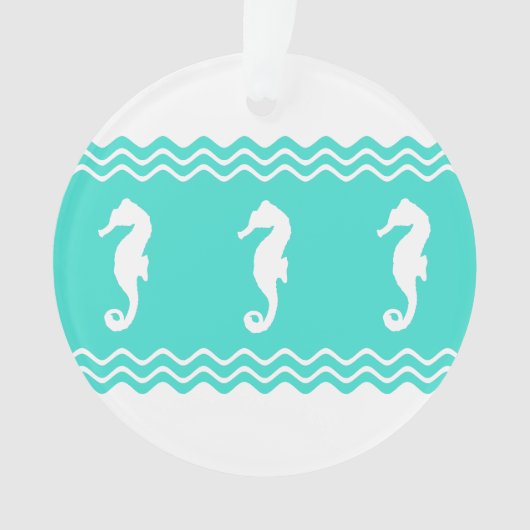 Coastal White Turquoise Ocean Seapaarden Ornament (voorkant)