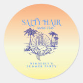 Coastal Yellow Cowgirl Mermaid Birthday Party Ronde Sticker (Voorkant)