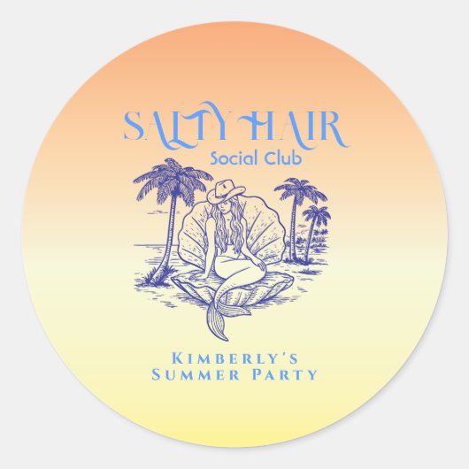 Coastal Yellow Cowgirl Mermaid Birthday Party Ronde Sticker (Voorkant)