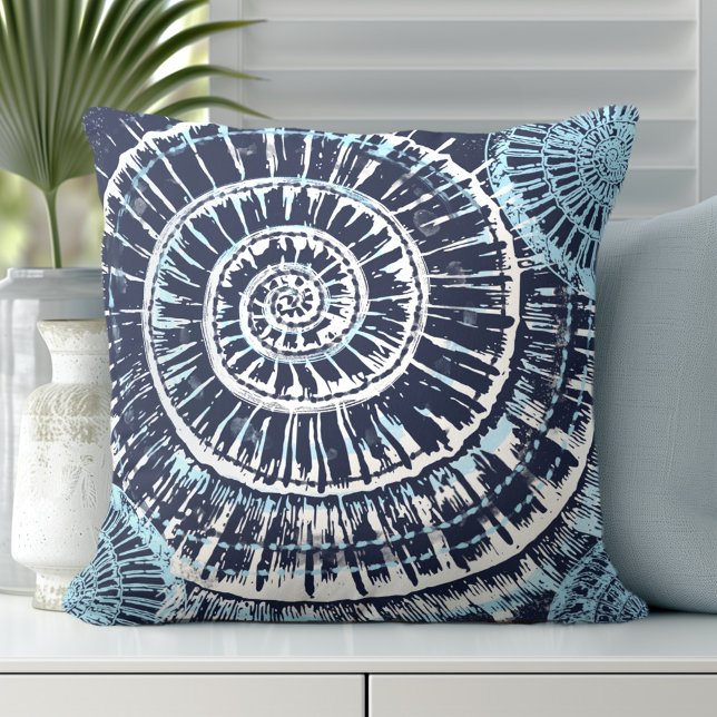 Coastal Zee Shell Blauw Wit Kussen (Discover Gorgeous Coastal Throw Pillows by Totally Coast.)