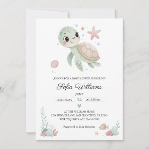 Coastal Zee Turtle Baby shower Invitation Kaart