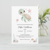 Coastal Zee Turtle Baby shower Invitation Kaart (Staand voorkant)