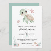 Coastal Zee Turtle Baby shower Invitation Kaart (Voorkant / Achterkant)