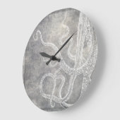 Coastale Waterverf Octopus Silver Pewter Neutrale  Grote Klok (Hoek)