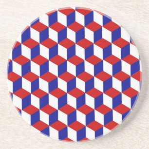 Coaster - Blokillusie in rood, wit en blauw Zandsteen Onderzetter