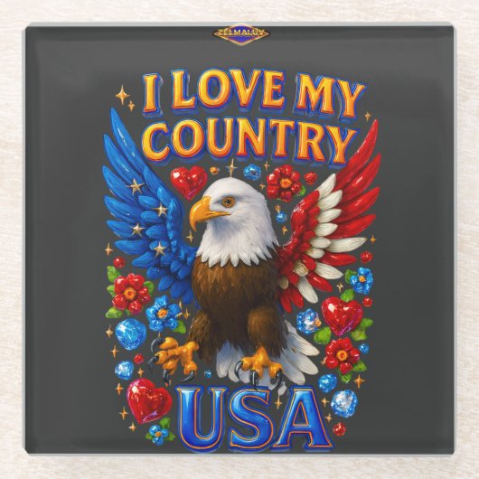 Coaster Design: I Love My Country - USA Glazen Onderzetter (Voorkant)