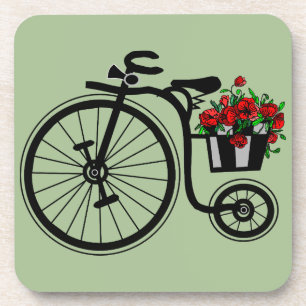 Coaster met romantische bloemen fiets - uw kleuren bier onderzetter