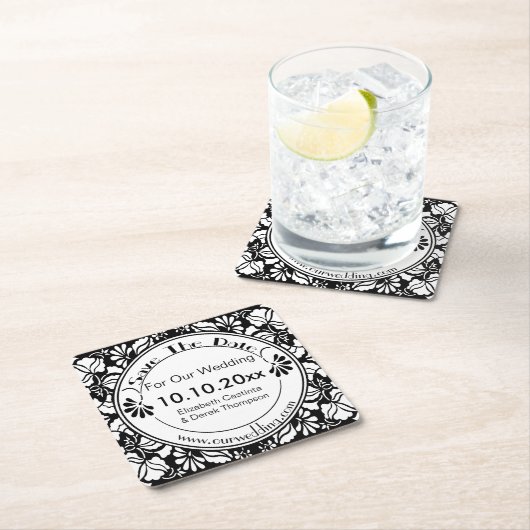 Coaster Save The Date - Elegante Zwart en Wit Kartonnen Onderzetters (Insitu)