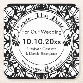 Coaster Save The Date - Elegante Zwart en Wit Kartonnen Onderzetters