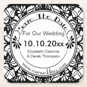 Coaster Save The Date - Elegante Zwart en Wit Kartonnen Onderzetters