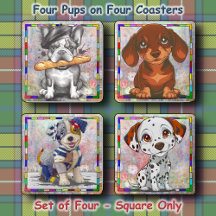 COASTER SET (4) - Four Pups on Four Coasters