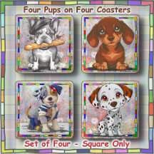 COASTER SET (4) - Vier Pups op Vier Coasters