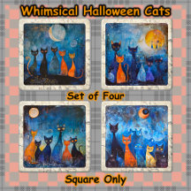 COASTER SET (4) - Whimsical Halloween Katten