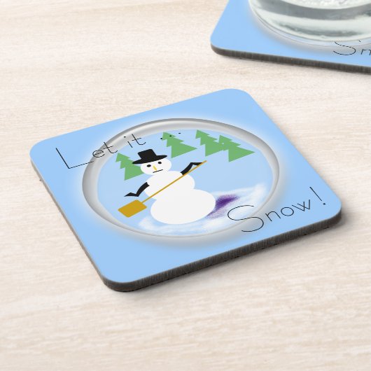 Coaster Set - Sneeuwman die Sneeuw Schept Onderzetter (Linkerzijde)