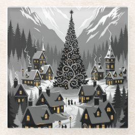 Coaster Silhouet Besneeuwd Landschap Glazen Onderzetter