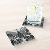 Coaster Silhouette  Snowy Scene Glazen Onderzetter (Schuin)