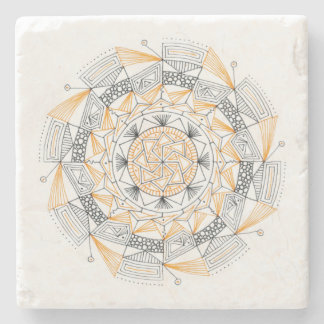 COASTER Stone Marble w/ Mandala Design Orange Stenen Onderzetter