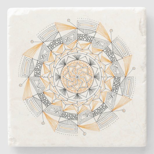 COASTER Stone Marble w/ Mandala Design Orange Stenen Onderzetter (Voorkant)