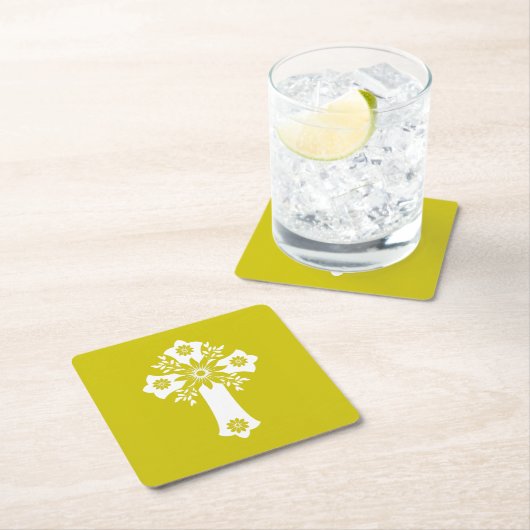 Coasters Floral Cross Yellow Kartonnen Onderzetters (Insitu)