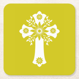 Coasters Floral Cross Yellow Kartonnen Onderzetters