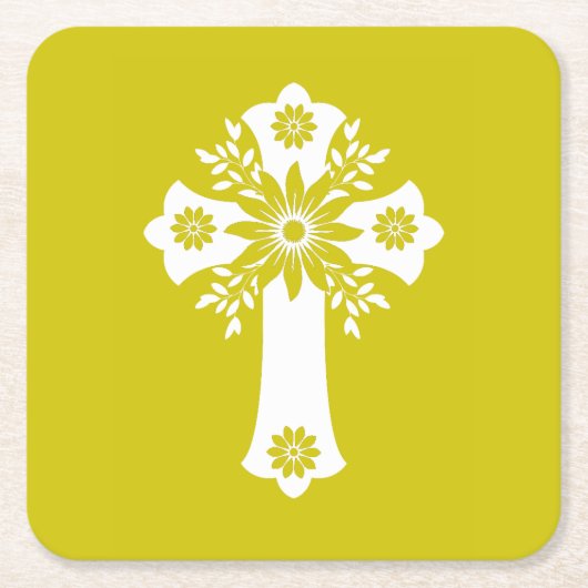 Coasters Floral Cross Yellow Kartonnen Onderzetters (Voorkant)