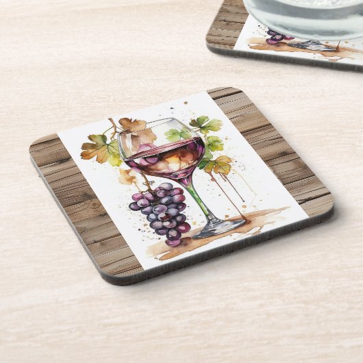 Coasters/ Porta copos/ Wine glass and Grapes Bier Onderzetter (Linkerzijde)
