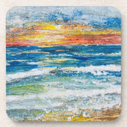 Coasters - Zee golven Zonsondergang Bier Onderzetter (Voorkant)