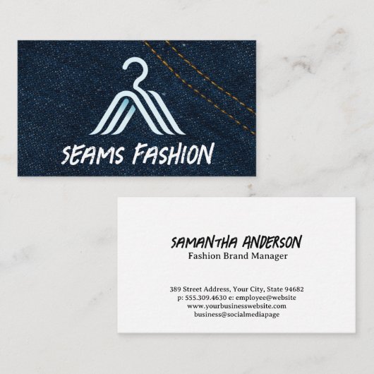 Coat Hanger Mode Logo | Denim Blue Jeans Visitekaartje (Voorkant / Achterkant)