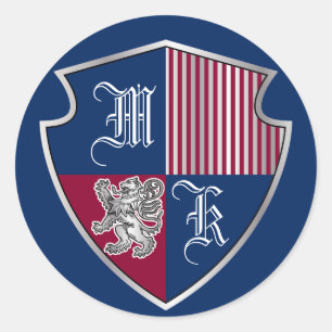 Coat of Arms Monogram Embleem Zilveren Leeuw Schil Ronde Sticker