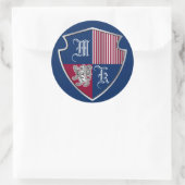 Coat of Arms Monogram Embleem Zilveren Leeuw Schil Ronde Sticker (Tas)