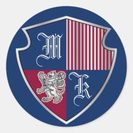 Coat of Arms Monogram Embleem Zilveren Leeuw Schil Ronde Sticker