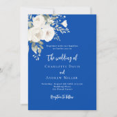 Cobal blauwe witte rozen bloemen bruiloft kaart (Voorkant)