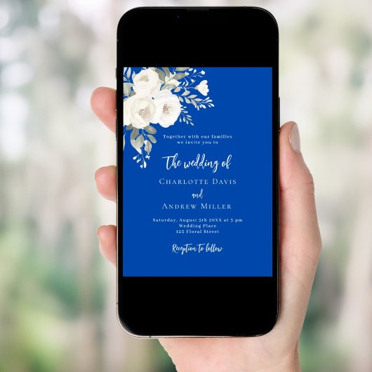 Cobal blauwe witte rozen bloemen bruiloft kaart