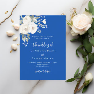 Cobal blauwe witte rozen bloemen bruiloft kaart