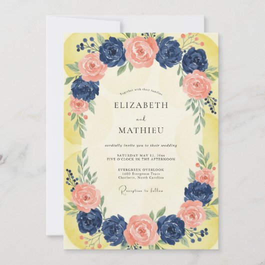 Cobalt Abrikoos Ranunculus Eucalyptus Bruiloft Kaart (Voorkant)
