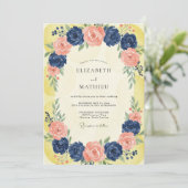 Cobalt Abrikoos Ranunculus Eucalyptus Bruiloft Kaart (Staand voorkant)